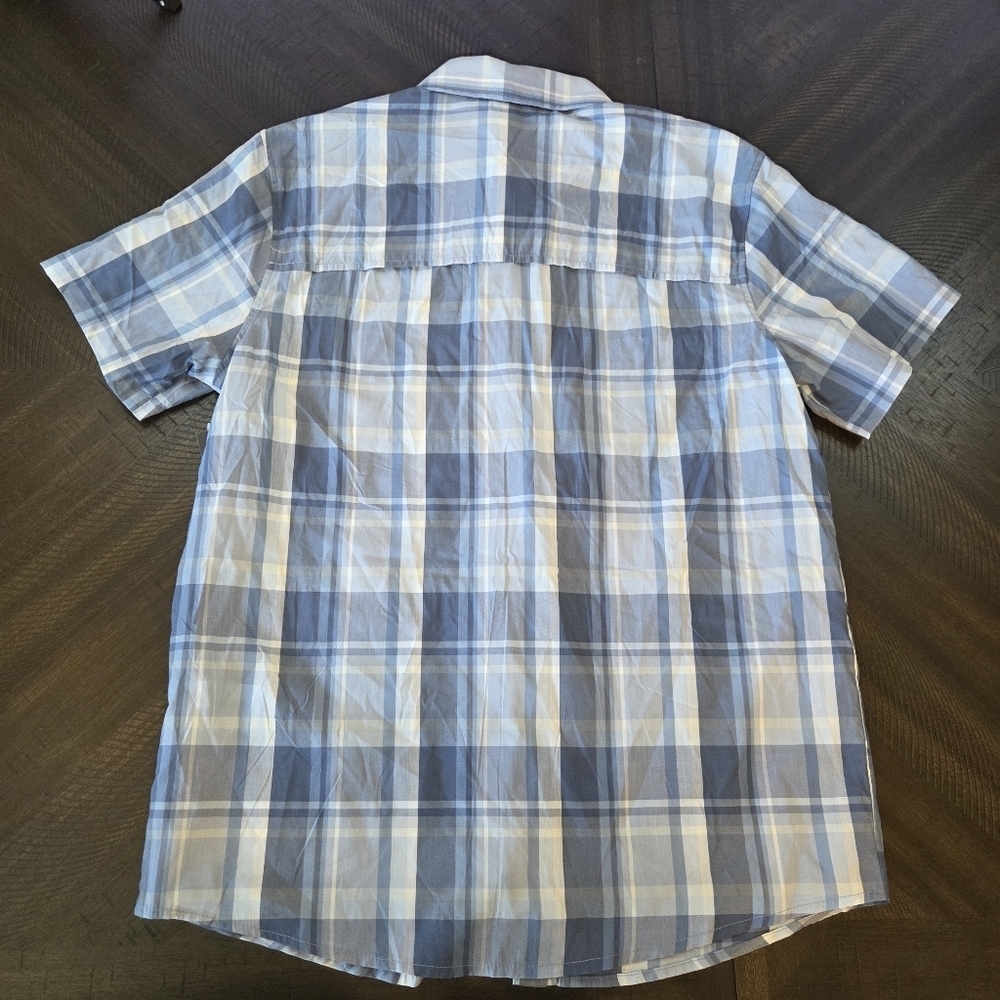 Men's Free Country Blue Plaid Short Sleeve Button-Down Shirt, Medium New Outdoor - Picture 8 of 10